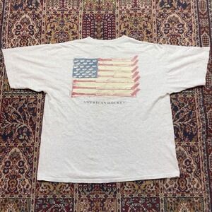 VTG 90s Hystyk Sport American Hockey T-Shirt Mens XL Grey Graphic Flag USA